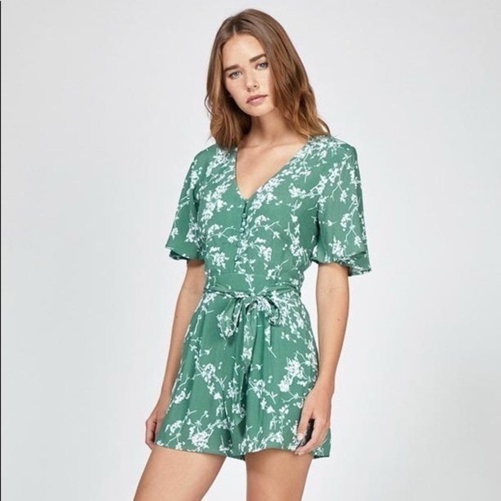 Anthropologie Greylin Clarissa Green Floral Romper Size Medium